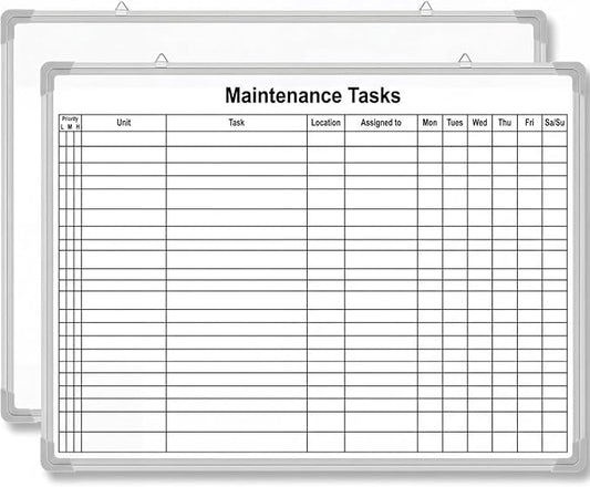 Lined Whiteboard Blank Grid Aluminum Frame Dry Erase Board Reusable Wall Mounted Board for Scheduling, to Do Lists Weekly Planning Home Work (36 x 24 Inch,Horizontal Maintenance Tasks)