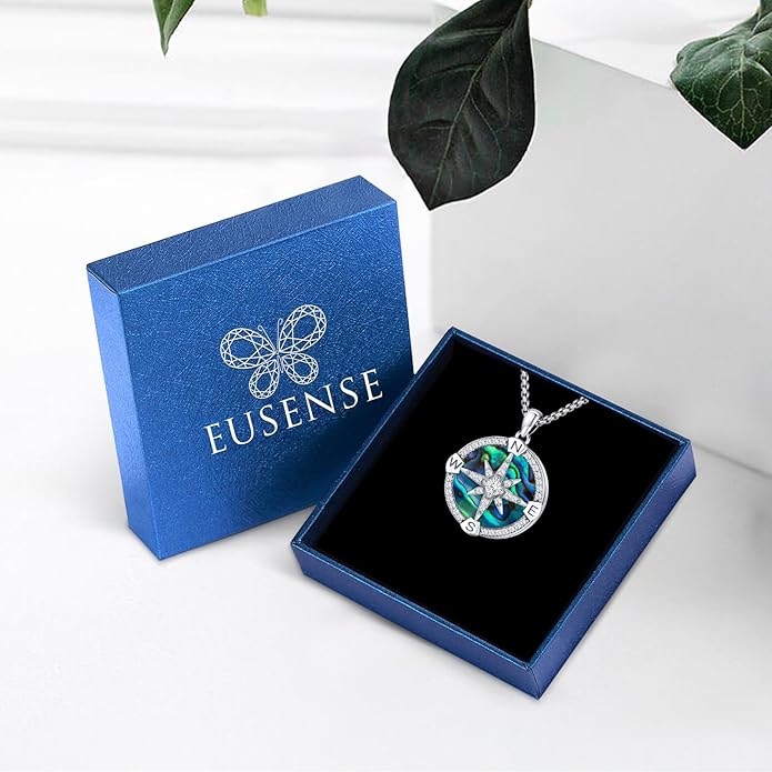 Compass Necklace for Women Men 925 Sterling Silver Pendant Urn Necklaces for Ashes Picture Locket Necklace Anchor Necklace Viking Necklace Crystals CZ Moonstone Abalone Shell Turquoise Compass Jewelry