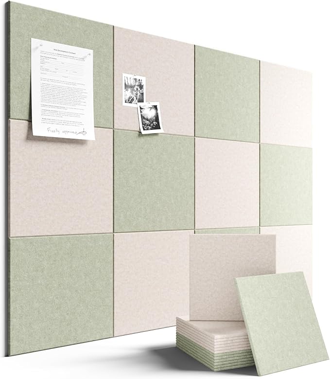Large Felt Bulletin Board 48" x 36" Cork Board Alternative-12 Pack with 70 Safe Removable Adhesive Tabs, Felt Boards for Walls Bulletin Boards for Home Office Classroom Pin Board-Oatmeal & Sage
