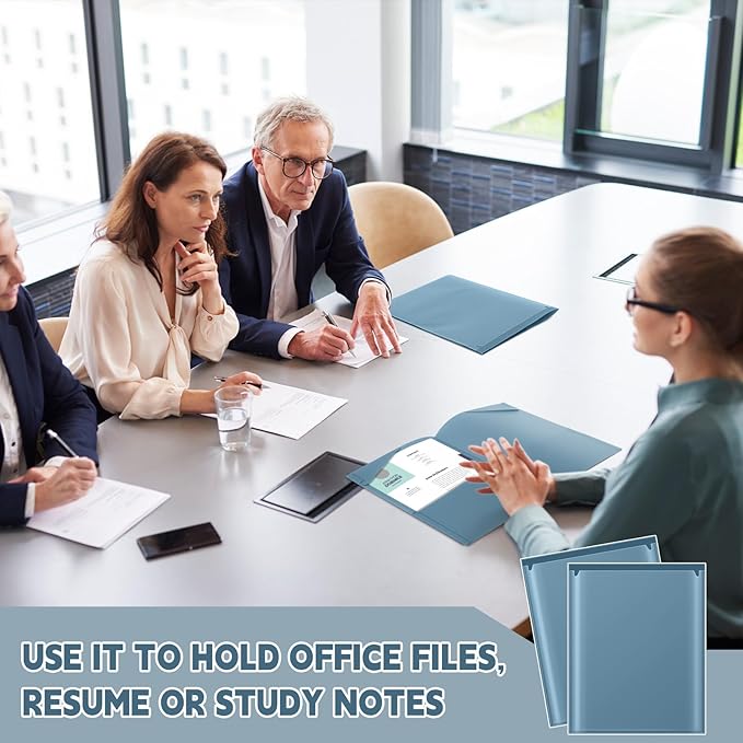 Henoyso 36 Pcs Plastic Folders with Clear Front Pockets Heavy Duty File Folders with 2 Pockets and Card Slot for Student Communication School Office Presentation Report (Blue Gray)
