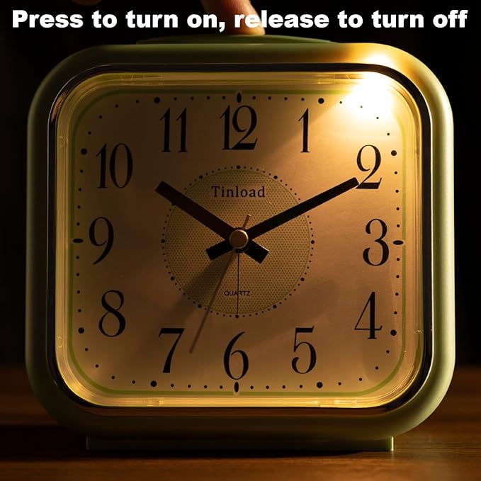Tinload 5.5" Large Analog Alarm Clock Silent Non Ticking, Gentle Wake, Beep Sounds, Increasing Volume, Battery Operated Snooze and Manual Light, Easy Set