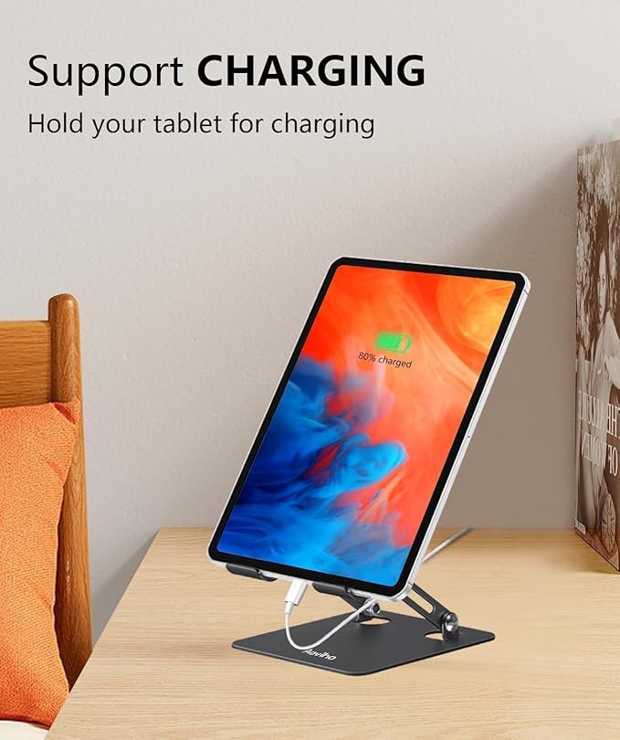 Aoviho Tablet Stand Holder for Desk, Adjustable Desktop Tablet Holder, Foldable Aluminum Tablet Mount for iPad pro 12.9, iPad Air Mini, Samsung Galaxy Tabs Z Fold Kindle Fire 4-12 inch, Black