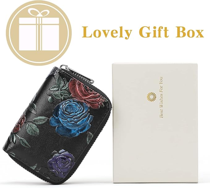 GOIACII Small Genuine Leather Wallet for Women, RFID Blocking Credit Card Holder Wallet