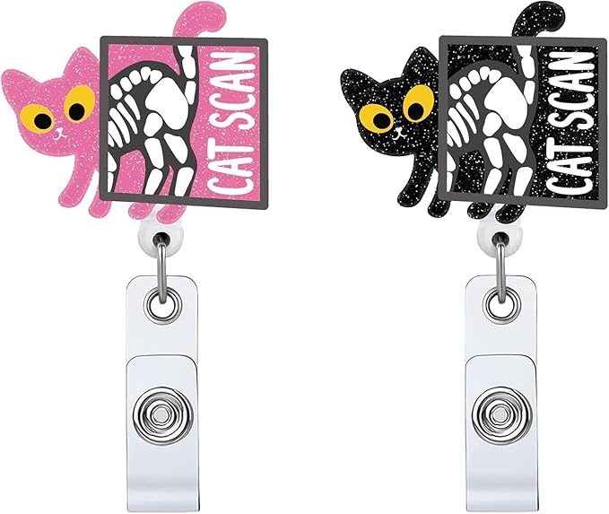 2Pcs Funny Cat Scan Badge Reel Retractable for Nurse, Doctor, Medical Worker Nursing Student | Cute Pediatric Nurse ID Name Badge Holder 24” Durable Nylon Retractable Cord with Alligator Clip