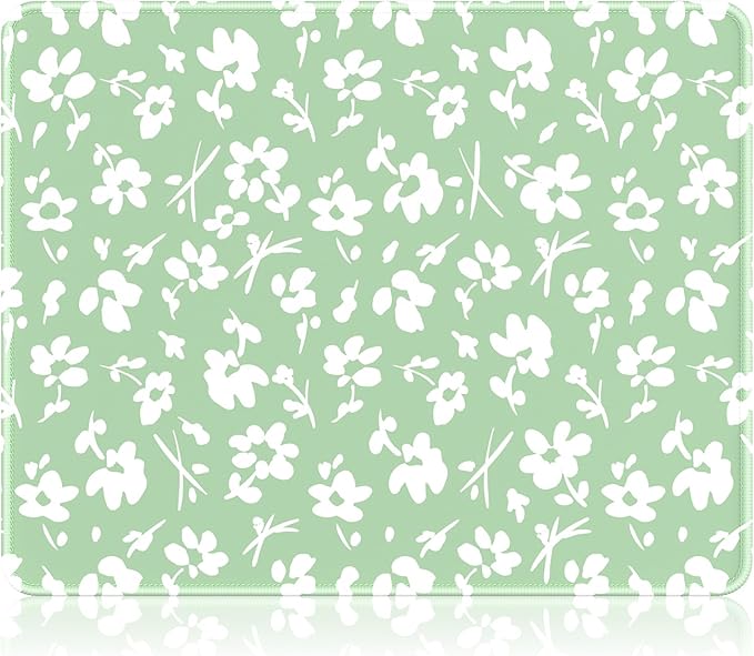 Auhoahsil Mouse Pad, 12 x 10 in Simple Flower Theme Computer Mouse Pad for Desk, Premium-Textured Non-Slip Rubber Stitched Edges Waterproof Square Mouse Mat for Gaming Work Wireless Mice, Green
