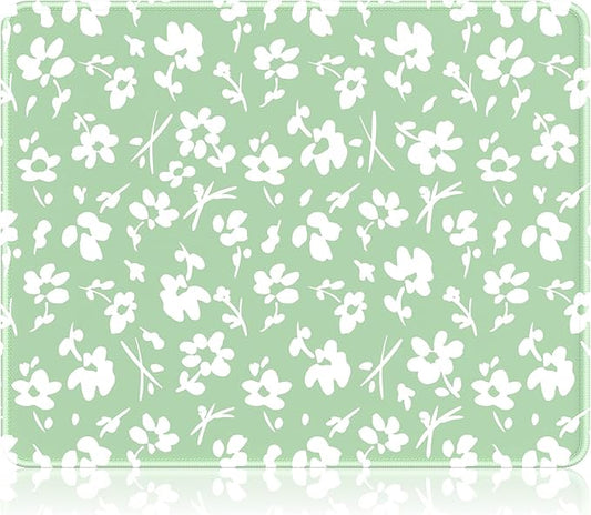 Auhoahsil Mouse Pad, 12 x 10 in Simple Flower Theme Computer Mouse Pad for Desk, Premium-Textured Non-Slip Rubber Stitched Edges Waterproof Square Mouse Mat for Gaming Work Wireless Mice, Green