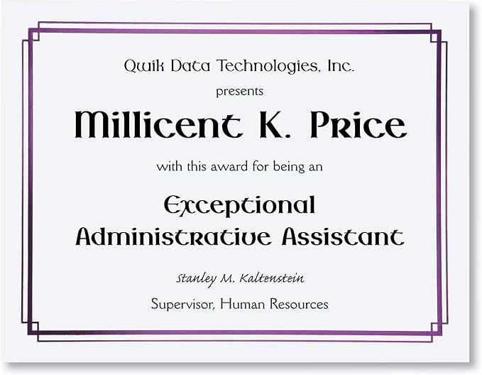 PaperDirect Foil Elegance Specialty Certificates, 50 Sheets of 38lb White Paper, 8½" x 11", Double Purple Foil Border, Perfect for Awards, Students, Employees, Volunteers, Course Completion, Diplomas