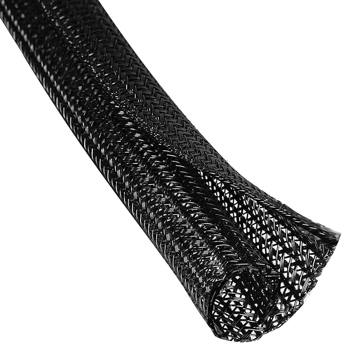 QCSIW 50ft - 1/2 Inch Heavy-Duty Braided Cable Sleeve, Split Wire Loom Tubing Cord Protector for USB/Power/Audio Cables - Flame Retardant, Pet Chew Proof - Black