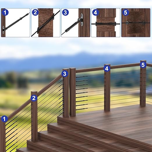 BLIKA 50 Pack Black Stainless Steel Protector Sleeves for 1/8" 5/32" or 3/16" Deck Cable Railing, for Wood/Composite Posts, T316 Marine Grade, Black Cable Railing Protector Sleeves