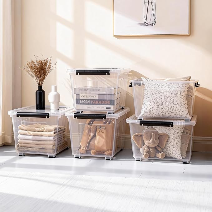 Citylife 54 QT Clear Plastic Storage Bins with Lids Stackable and Nestable Storage Boxes with Lids Large Plastic Storage Containers for Garage, Closet, Kitchen, 6 Packs