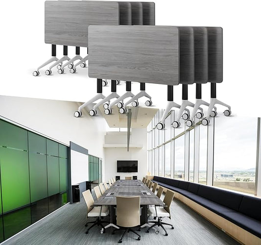 Goakwwuz Conference Room Table, Folding Conference Tables,Thicken Grey Tabletop,Flip Top Wooden Seminar Meeting Room Table for Conference Room Offices (8, Grey, 55.1”)