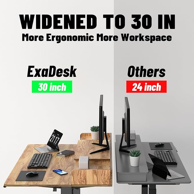 ExaDesk 48 x 30 Inch Electric Standing Desk with 2 Drawers, Adjustable Height Widened Stand Up Desk with Storage, Sit to Stand Ergonomic Workstation for Home Office, Light Rustic