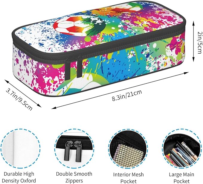 Colorful Soccer Pencil Case Big Capacity Storage Pencil Pouch Stationery Bags With Zipper Portable Pen Holder Box Organizer For Boys Girls Teens Student College School Office Supplies