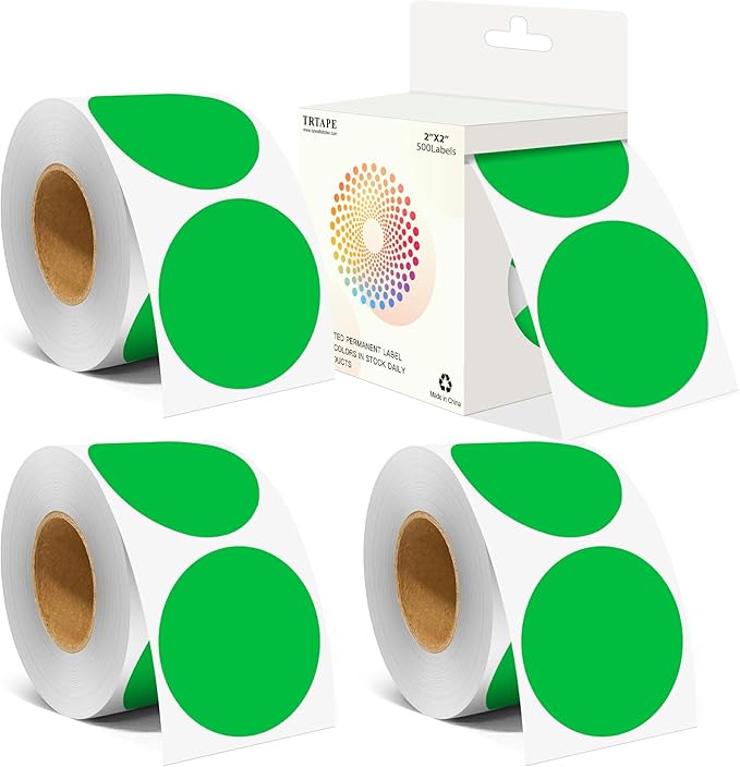 2 Inch Color Coding Round Labels (2000Pcs, 4 Rolls) - Round Color Dot Stickers for Inventory, Pantry, Warehouse Organization - Green Circle Dot Labels