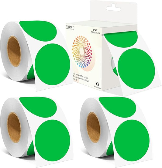 2 Inch Color Coding Round Labels (2000Pcs, 4 Rolls) - Round Color Dot Stickers for Inventory, Pantry, Warehouse Organization - Green Circle Dot Labels