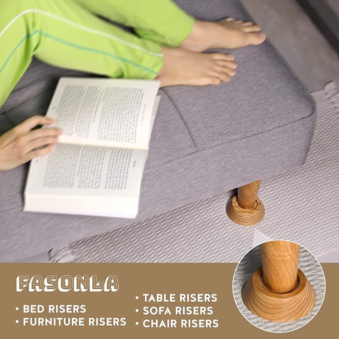 Bed Risers, Furniture Risers (Set of 8-Height 1") Can be Adjusted to 2'' 3''or 4'', Lifts Furniture Risers, Solid Natural Wood Risers, Non-Slip Recessed Hole (Natural Wood Color)