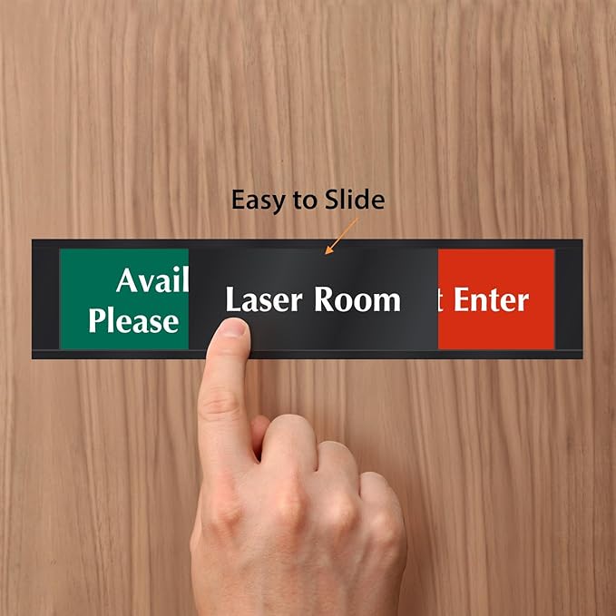 SmartSign Laser Room Available/Do Not Enter Please Knock Slider Sign, 2.25" x 10", 60 mil Plastic Plate in Aluminum Frame with Adhesive Backing, Privacy Indicator, Red/Green/Black, USA-Made