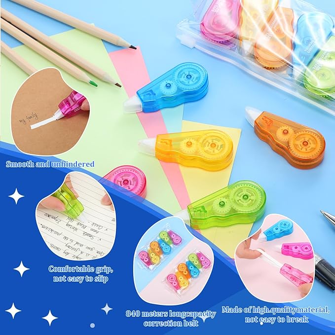 Chivao 120 Pack Mini Correction Tape Bulk Ink Corrector Eraser Tape Set 13.12 ft Cute Aesthetic Colorful Instant Correction Applicator for Office School Student Stationery Supplies, 0.2 x 158 Inch