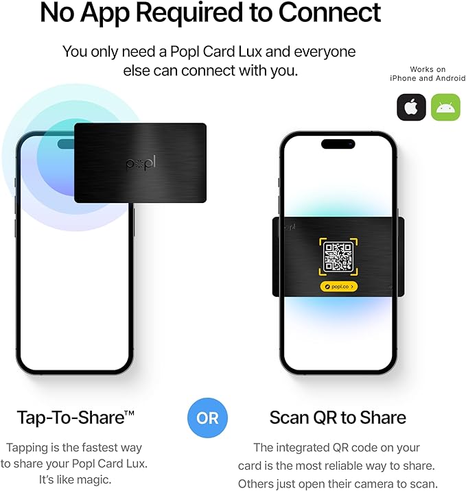 Popl Smart NFC Business Card - Sleek Modern Digital Business Card w/Instant App-Free Sharing - Customizable NFC Cards Compatible w/iPhone & Android (Limited Edition Black Lux)