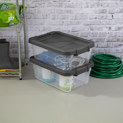 Sterilite 12-Pack Modular Stacker Box, Durable Clear Plastic Storage Bins with Latching Lids, 16 Quart - Stackable Organizing Container Boxes for Closet, Bathroom, and Office