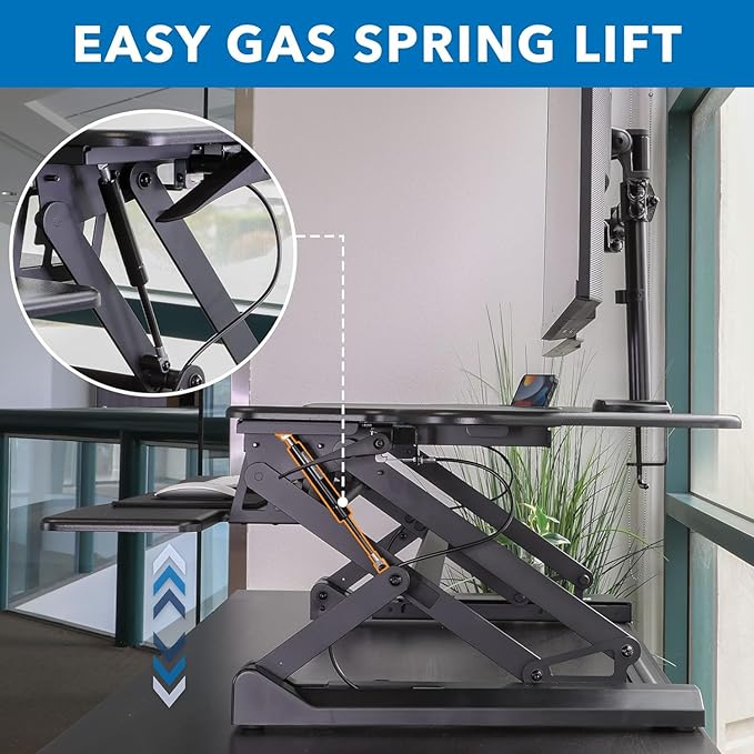 Mount-It! Standing Desk Converter Height Adjustable 47" Extra Large Wide Stand Up Desk Riser, Dual Monitor Arm Mounts, Stand Up Desk Convertor with Keyboard Tray, Fits Two Monitors up to 32"