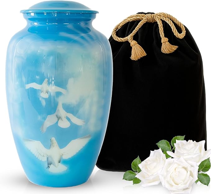 Modern Memorials Cremation Urn for Ashes - Large Urn for Man & Women - 200 Cubic Inches - Includes Velvet Storage Bag - Dove Style