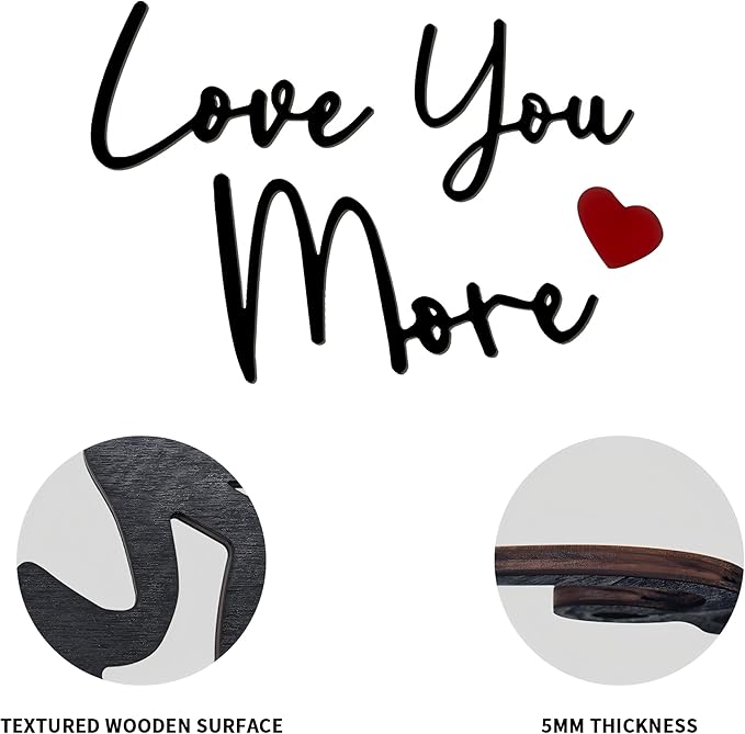 Love You More Wood Sign Home Decor Boho Decor Wall Decor Express Love and Warm for Your Family Lovers Wall Art Gift Hallway Entryway Door Farmhouse Valentine Decors Bedroom Above Bed Topper Decoration