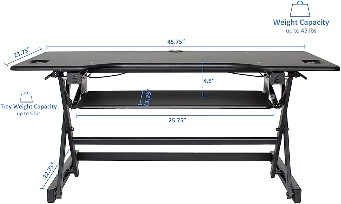Rocelco 46" Large Height Adjustable Standing Desk Converter with Double Monitor Mount Arm BUNDLE - Quick Sit Stand Up Computer Workstation Riser - Retractable Keyboard Tray - Black (R DADRB-46-DM2)