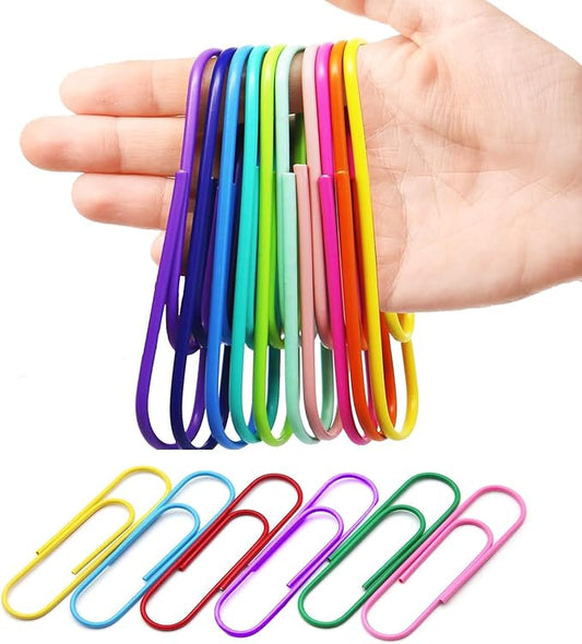CasaVibe 50 Pack 4 Inches Jumbo Paper Clips, Vinyl Coated Multicolored Extra Large Mega Paperclips, Colored Binder Clip for Office School Document Organizing Office Supply Accessories