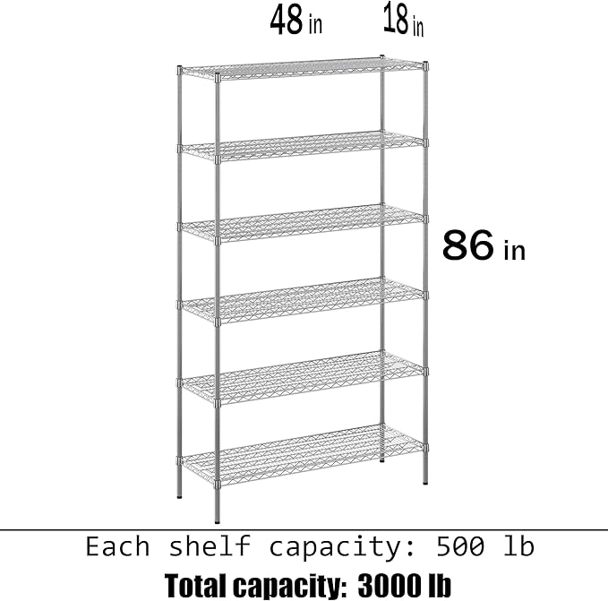 Regal Altair 18" Deep x 48" Wide x 86" Height Wire Shelving Kit | 6-Tier | NSF Commercial Storage Rack Unit