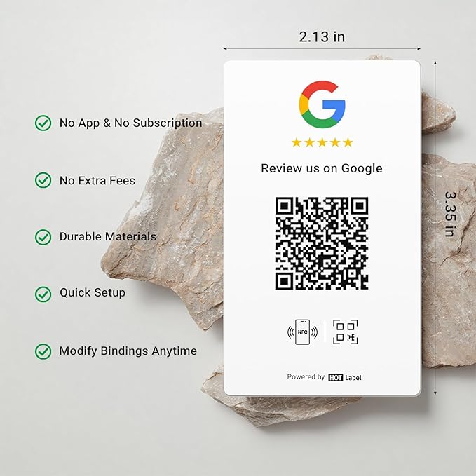 HotLabel – Google Review Card 5-Pack – White – NFC Tap & QR Code – Includes 5 Independent Links (Supports 5 Different Stores or Same) – All Phones Compatible – No App/Subscription