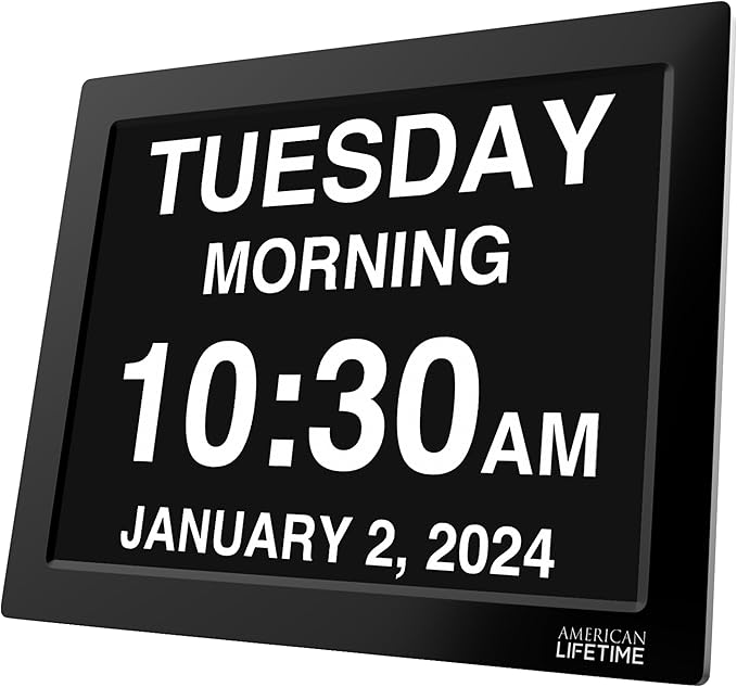 American Lifetime New 2026 Dementia Clock Large Digital Clock for Seniors, Alzeimer Clock Large Display with Custom Alarms, Clock with Day & Date for Elderly, Digital Calendar Black, 15 Inch