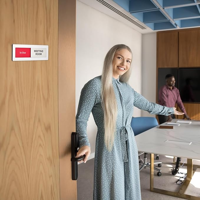 PATIKIL Office Door Signs, Meeting Room Available in Use Sign Acrylic Self-Adhesive Office Supplies Sticker for Meeting Room Home Library, Silver, Black Letters, 1 Pcs