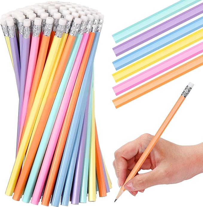 TecUnite 120 Pcs #2 HB Pencils with Eraser No 2 Unsharpened Wooden Hexagonal Pencils for Adults Gifts for School Exam art Learning Office Sketching(Pastel)
