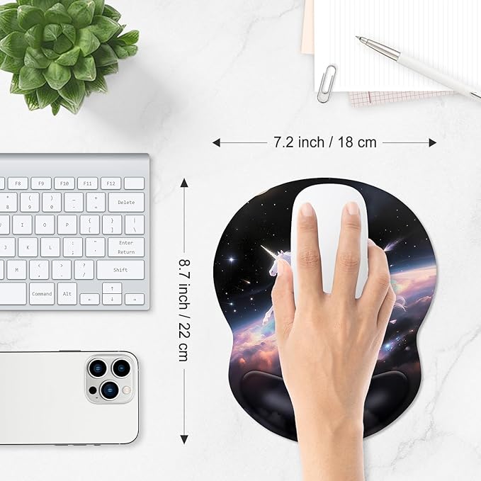 ITNRSIIET Ergonomic Mouse Pad with Comfort Gel Wrist Rest, Non-Slip PU Base, Smooth Textured Surface, Reduces Hand Fatigue & Wrist Pain, 8.7 x 7.2 Inch for Office Gaming Home, Stellar
