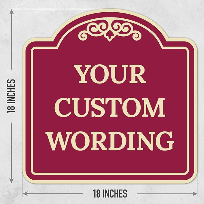 Custom Decorative Sign, Personalized Metal Sign for Business, Driveway, Home, Airbnb, Office Door Plaque,Burgundy Background Sign, 18x18 Inches, ACM, Fade Resistant, Made in USA by Sigo Signs