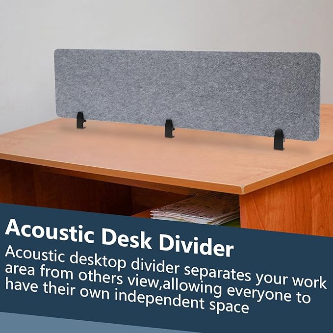 2pcs Privacy Panel, Standing Desk Divider 60"x16" Desktop Office Furniture Partitions, Clamp-On Acoustic Desk Divider Mounted Privacy Panel to Reduce Noise and Visual Distractions (Light Grey)