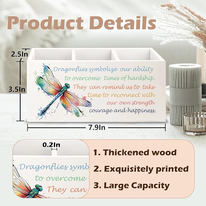 URLLUAE Inspirational Dragonfly Wooden Pen Pencil Holder for Office Desk Accessories, Motivational Gifts for Women, Encouragement Gifts Makeup Brush Toothbrush Holder Organizer