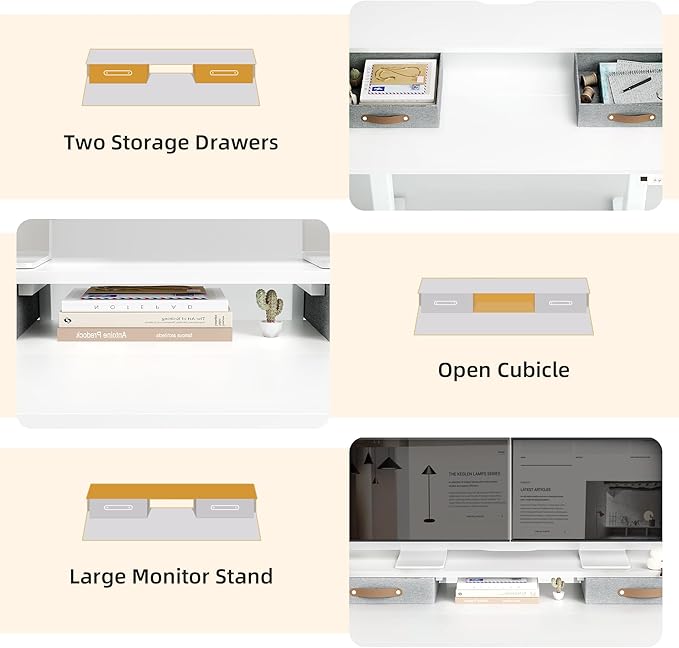 Claiks Electric Standing Desk with 2 Drawers, Adjustable Standing Desks with Storage, Height Adjustable Stand up Desk for Home Office with 2 Hooks,48 Inch White