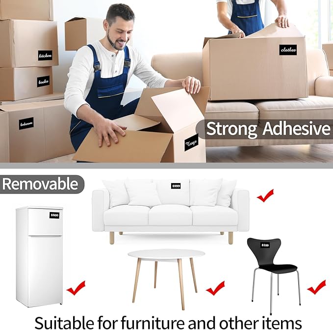 STARLIBOO Removable Colored Labels Stickers, 3X5 Inch Removable Large Label Stickers for Moving Boxes and Storage Bins- Waterproof- Tear Resistant (Black)