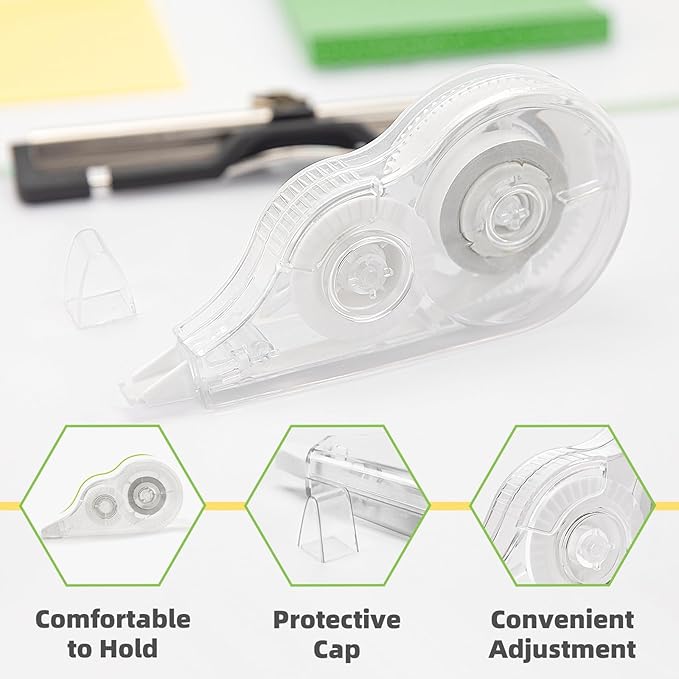 JEFURE 24 Pcs Transparent Correction Tape, 236 Inch Tear-Resistant Bulk for School, Office, Note Taking, Journal (Tape Width 0.2 In)