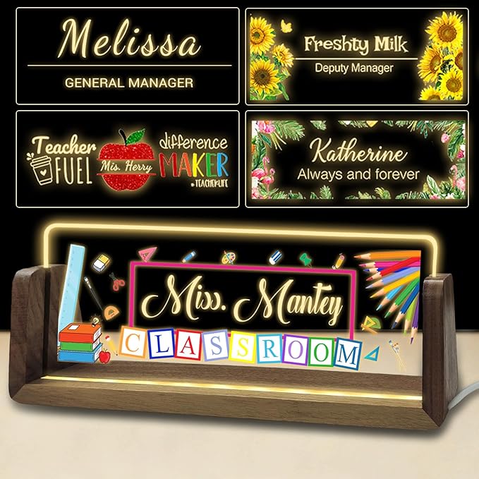 Personalized Light Up Acrylic Desk Name Plate Custom LED Name Plate for Office Coworker Boss Teacher Men Women Gift with USB Power