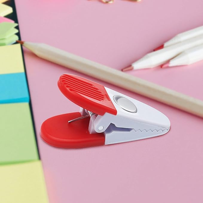 50 Magnetic Memo Holders Set - Customizable Text, Logo - Large Clip, Plastic - White Red