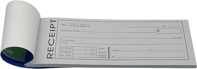 Cotton Fly 10 Pack Pre-Numbered Money and Rent Receipt Book, 2-Part Carbonless Duplicate Cash Invoice Book, 50 Sets per Book, 8.5 x 2.75 Inches