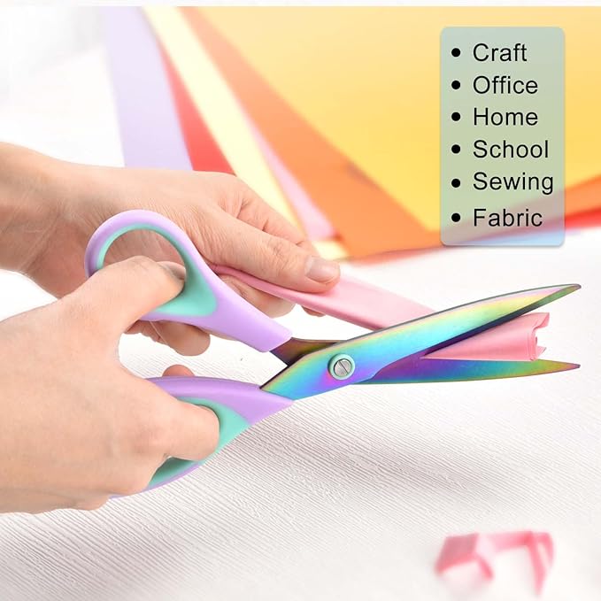 Zicolu Craft Scissors Set of 3 pack, Sharp Rainbow Titanium Coating All Purpose Scissors, Ergonomic Semi-Soft Rubber Grip, Suitable for School, Office and Household Use, 9.2''/8.5''/5.6"