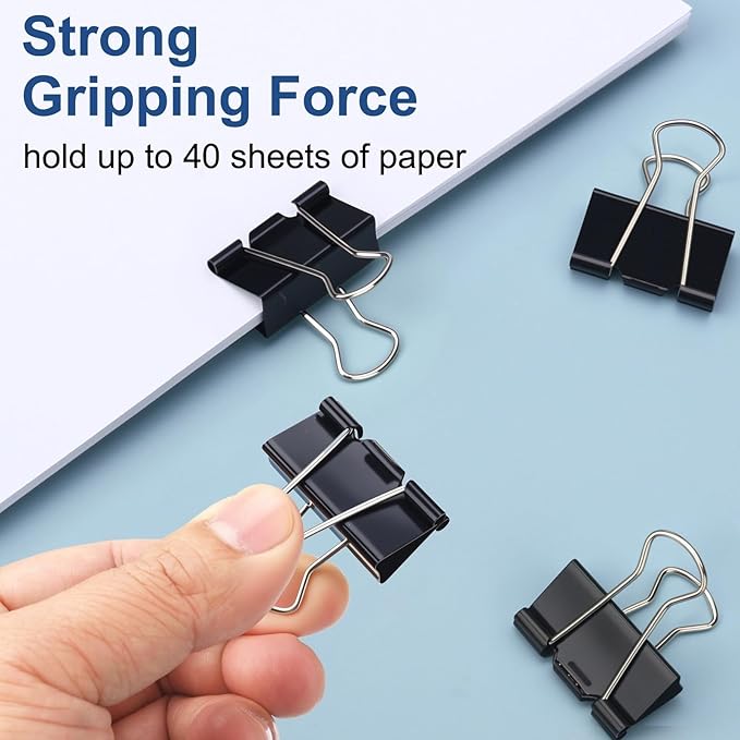 132 Pack Small Binder Clips 0.75 Inch with Container, Paper Clips Clamps, Black Office Clips, Mini Binder Clips, Clips for Paperwork, for Office and Home Supplies School