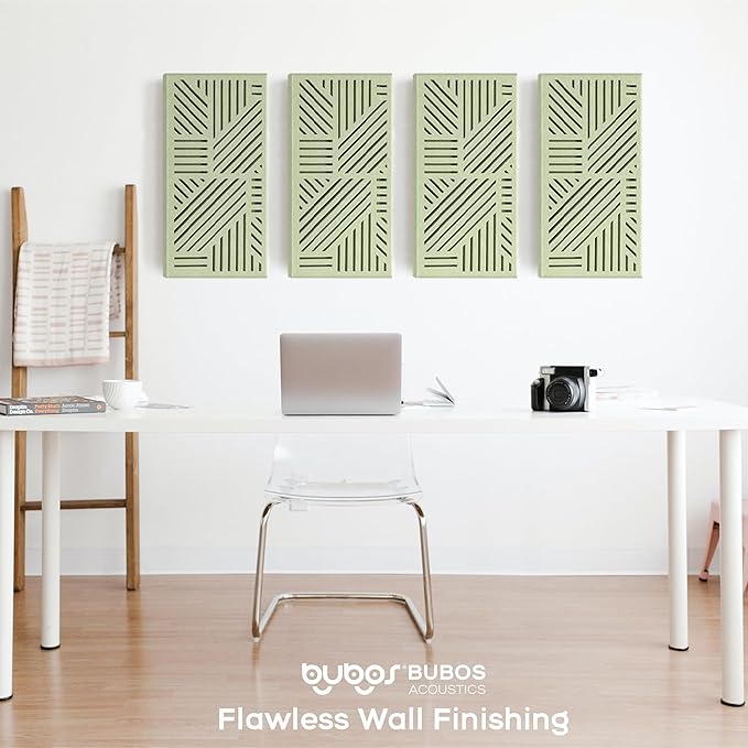 BUBOS 4 Pack Thickened Acoustic Panels, 23.6''x11.8'' Self-Adhesive Sound Absorbing Cavity Acoustic Wall Panels for Theater Studio Room Recording Room Gaming Room Meeting Rooms,VortexCore Green