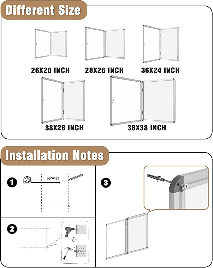 Mifuro 26"x20" Enclosed Bulletin Board, Lockable Weather-Resistant Aluminum Noticeboard for School & Office, Silver Frame w/Magentic Whiteboard