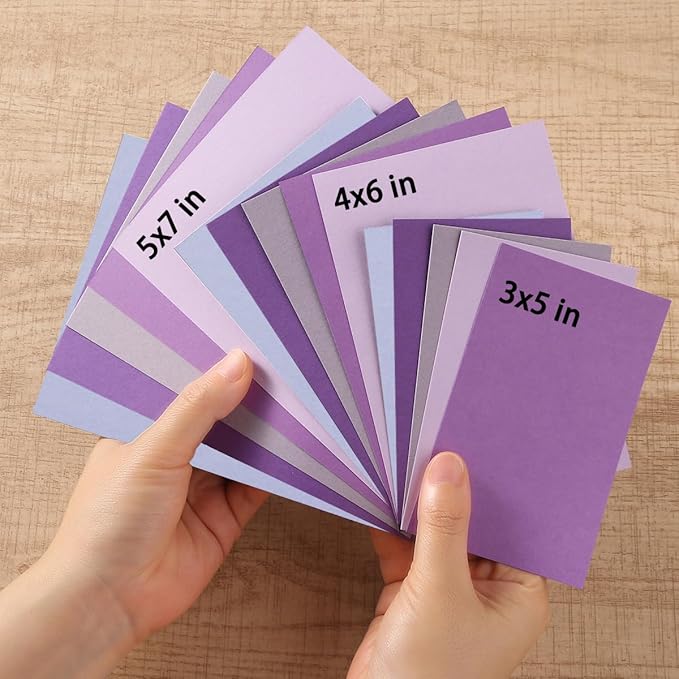 50 Sheets Small Colored Cardstock Paper 5 Colors Blank Flash Cards, 250 GSM Heavy Card Stock for DIY Art Projects, Cards (Purple, 3x5)