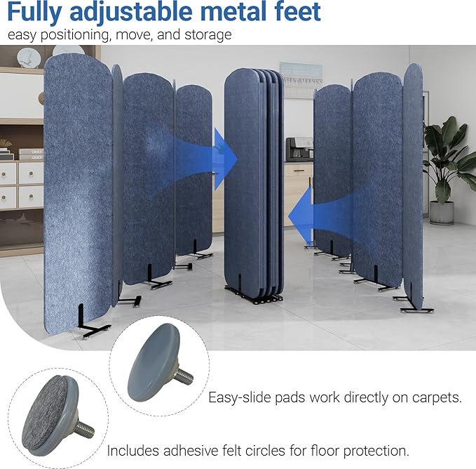 Natwind 5 Panel 122.8 x 71 in Office Room Privacy Protect Space Divider Portable Partition,Wall Folding Cubicle Indoor Freestanding Acoustic Partition Temporary for Office Room, Navy Blue